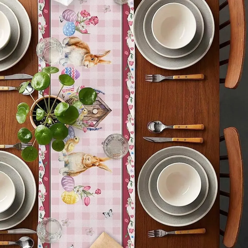Easter Table Runner-Burlap Linen-Heat Resistant 13x72Inch